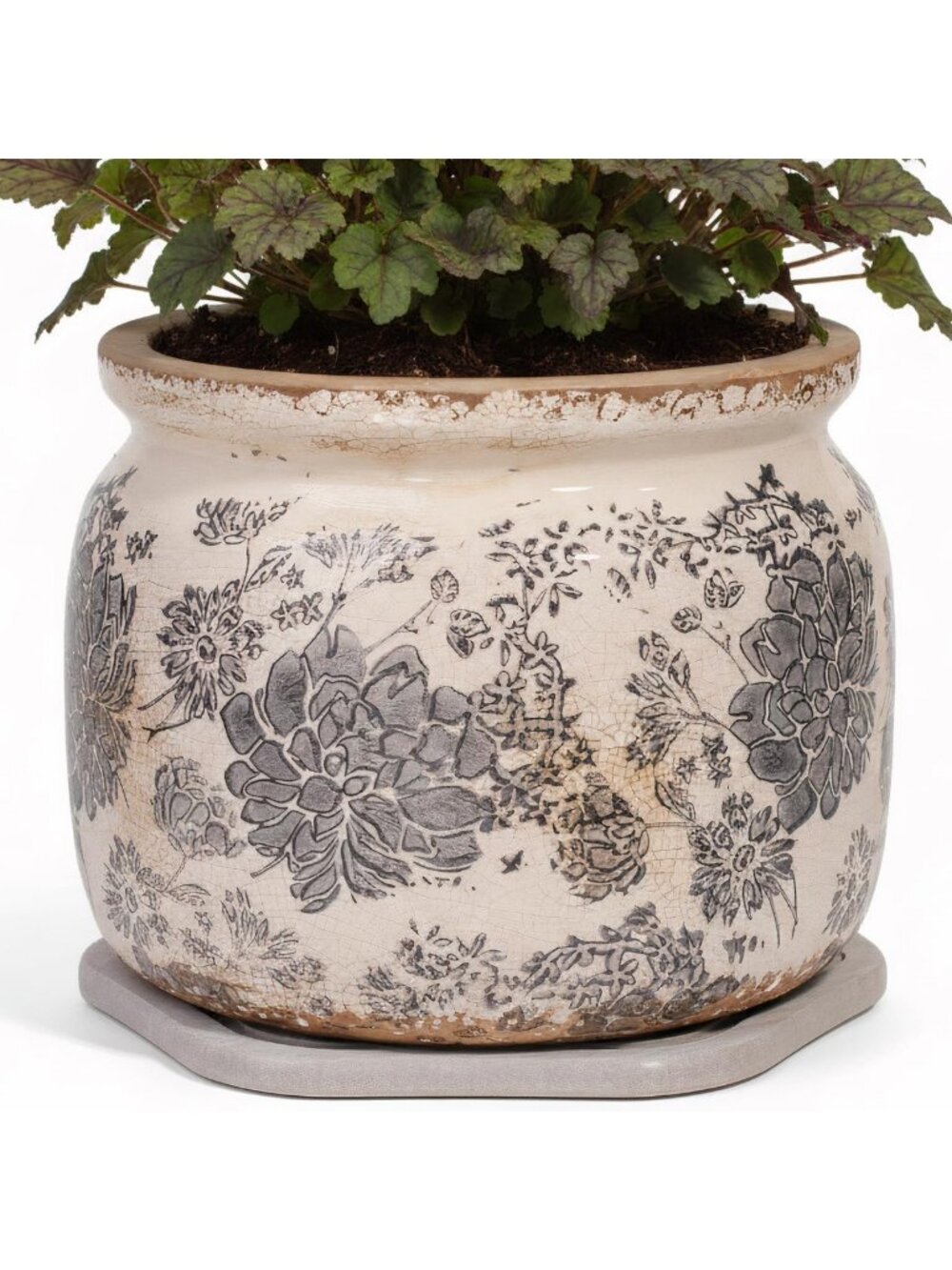 Chic Rustic Ceramic Plant Pot with Saucer - Perfect Gift for Plant Lovers